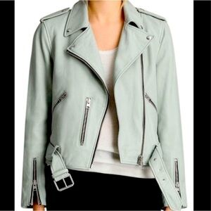 ALLSAINTS Lamb skin leather Moto style jacket size 6 Belfern biker jacket Green